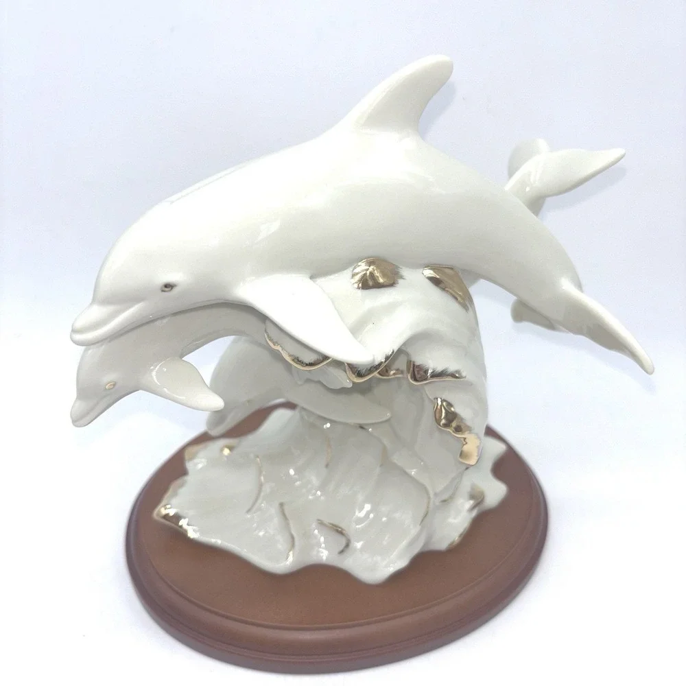 Vintage 1995‎ Lenox Between Sea And Sky Dolphin Fine Porcelain Gold Accents